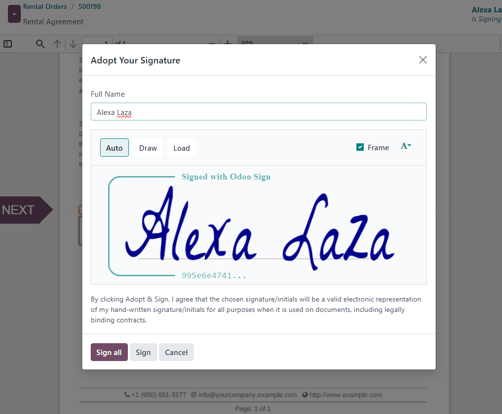 Sample of a customer signature with the Auto option chosen.
