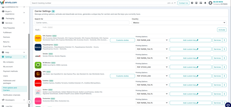 Select carrier services.