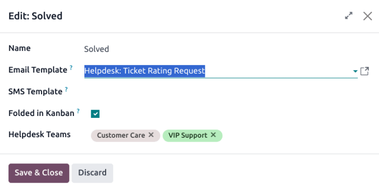 Stage settings page.