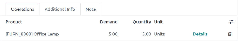 The Details link on the product line.