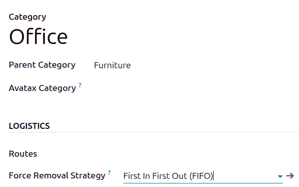 Set First In First Out as the product category removal strategy.