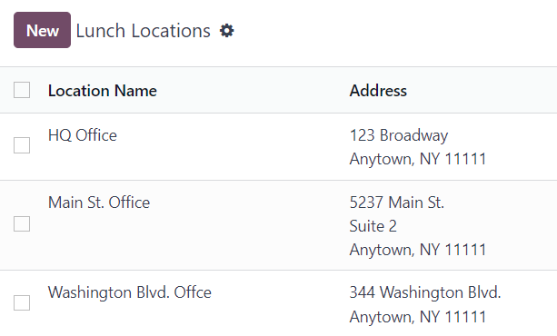 A list view of the locations with the new button highlighted.