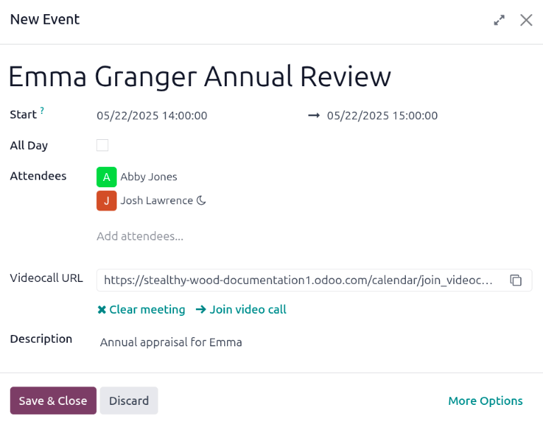 The meeting form with all information entered for Ronnie Hart's annual appraisal.