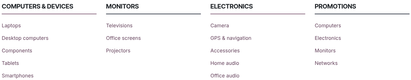 Mega menu in the navigation bar.