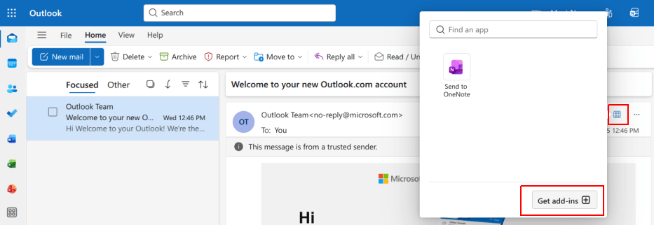 Apps button in Outlook