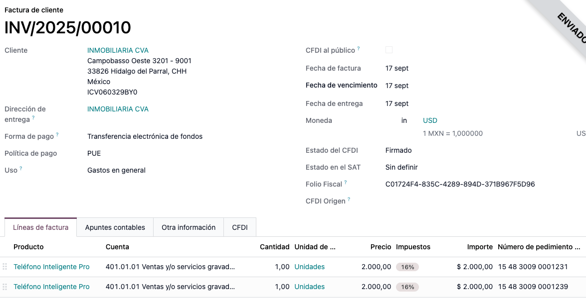 Customs number on confirmed sales order product.