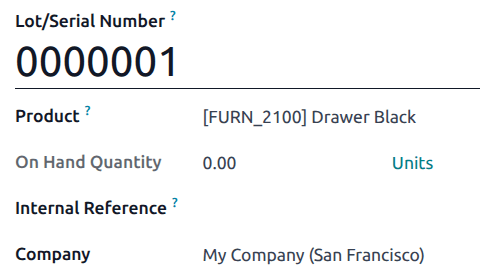 New lot number creation form with assigned product.