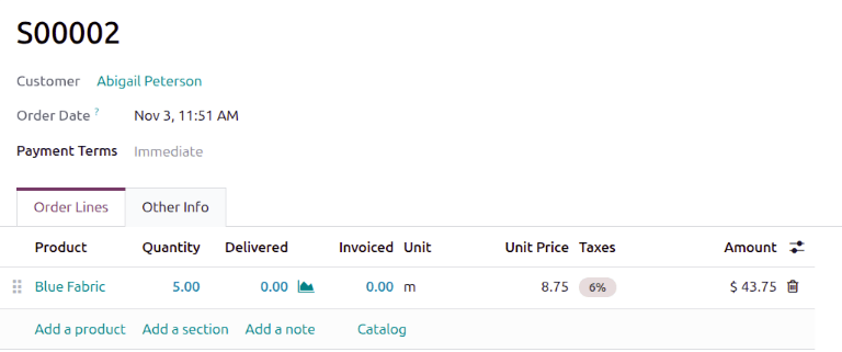 Sales order that is using the sales unit of measure.