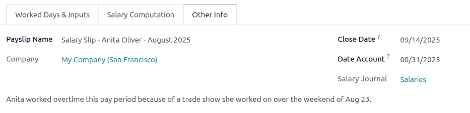 The fields filled out in the other info tab.