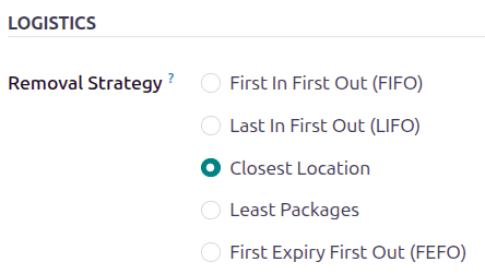 Set Closest Location as the location's removal strategy.