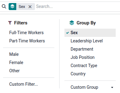 The sex parity graph filtering options