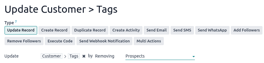 Example of an Update Record action