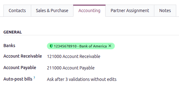 A trusted bank account on a contact form.