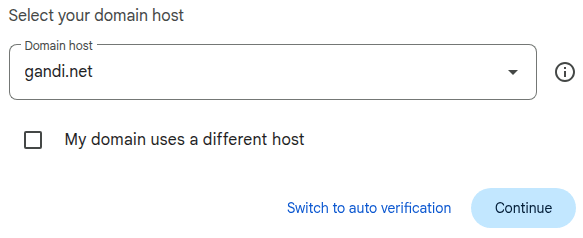 Selecting the domain host on Google Workspace